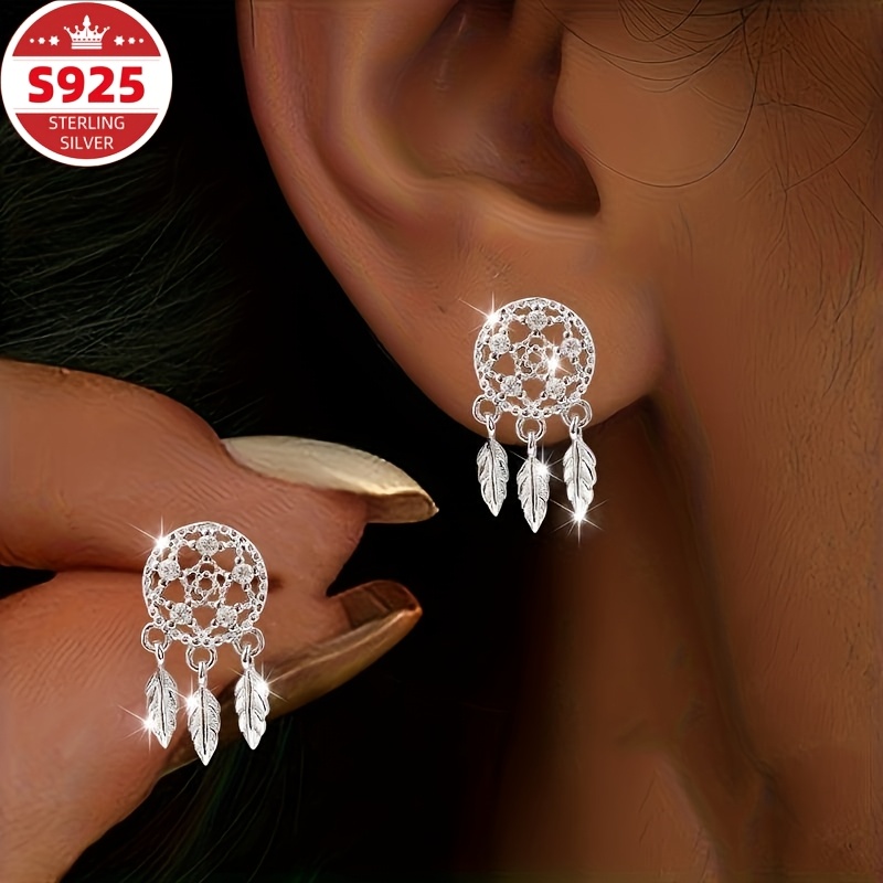 TEMU S925 Pure Silvery Women's Earrings Stud Earrings, Easy Design For Daily And Party Wear, Suitable For , Women's Jewelry Additions. Perfect Gifts