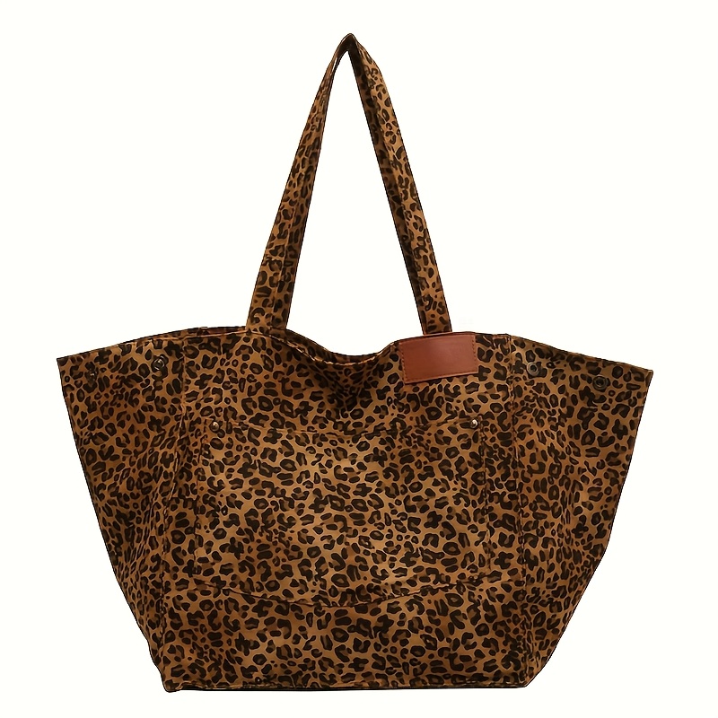 Image of Fashion Leopard Handbag, Women's Large Capacity Shoulder Bag, Travel Underarm Bag