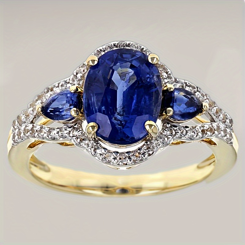 

Exquisite Blue Faux Crystal Band Ring Elegant Zinc Alloy Finger Ring Wedding Engagement Ring Jewelry