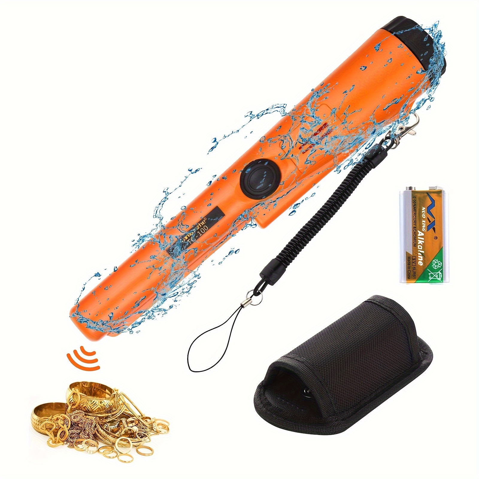 

Metal Detector , Professional Waterproof Handheld Pin Pointer Wand, Search Treasure Pinpointing Probe With 9v Battery For Adults, Orange