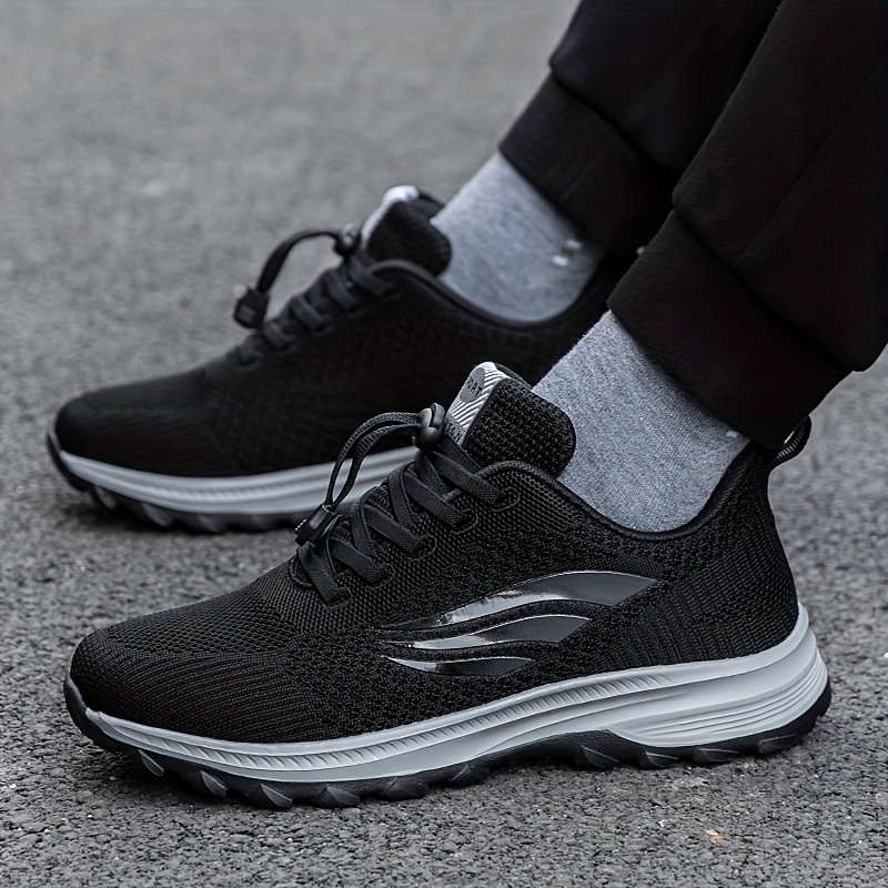 Men's Breathable Running Shoes - Lightweight High-Elasticity MD Sole, Low-Top Lace-Up Design for Gym, Jogging & Casual Wear - Black/White (Spring/Summer/Fall), Gym Trainers | Sleek Trainers | Comfortable Trainers