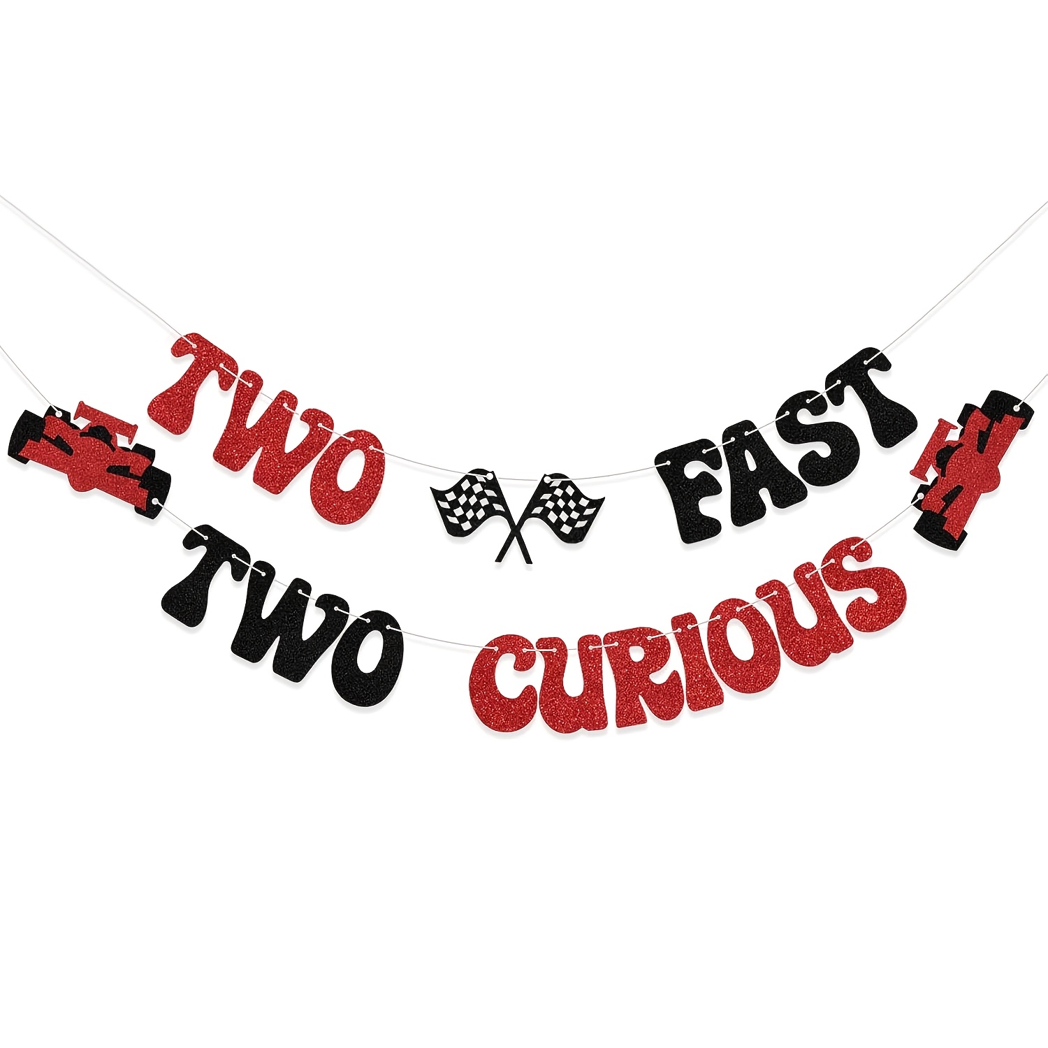 TEMU 1 Set 2 Fast 2 Glitter Banner 2nd Birthday For Racing Decorations, Race Car Party Supplies, Black Red Glitter