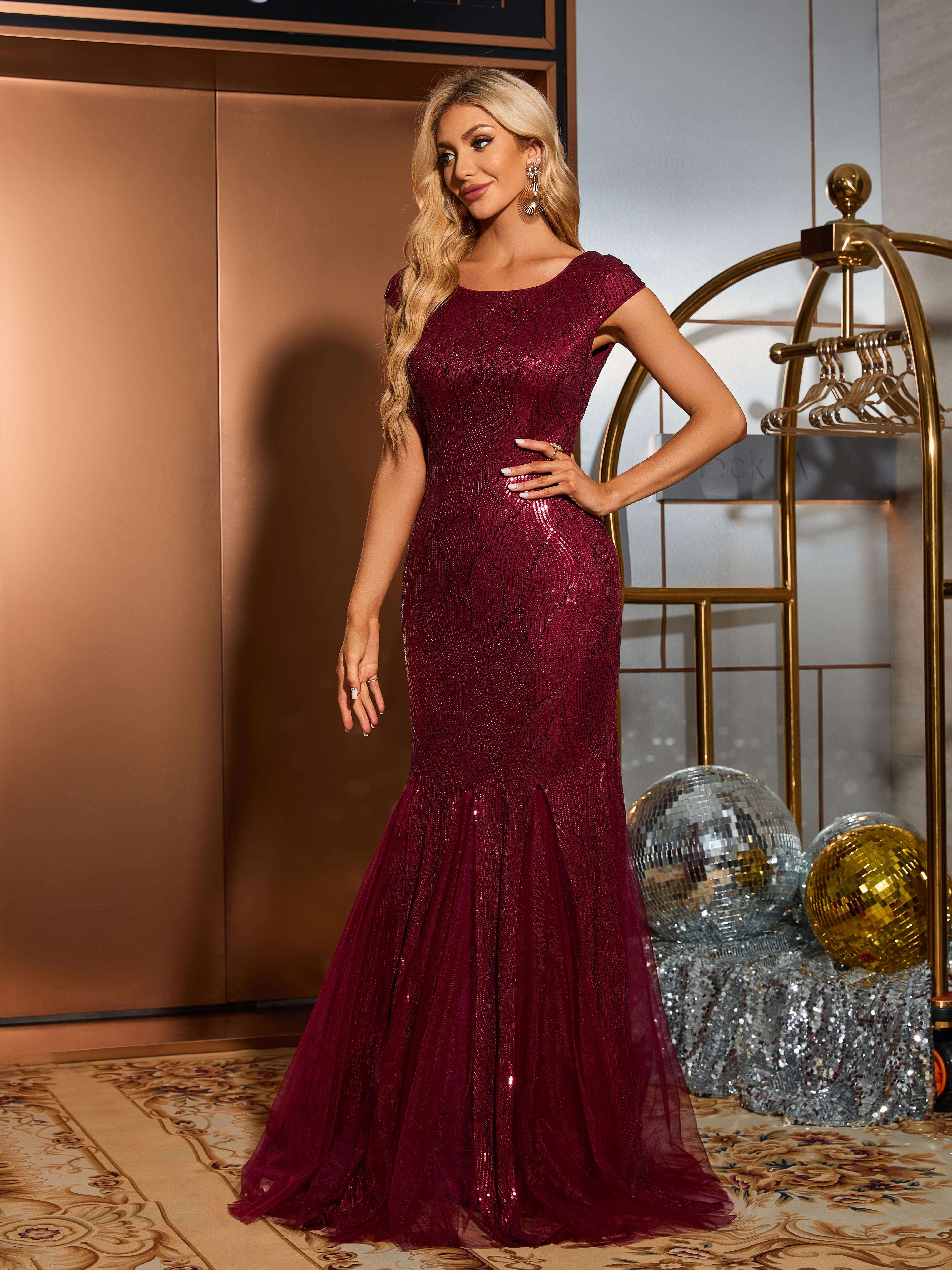open lace back dress Spaghetti Straps Sexy Red Sequin Prom Dress Mermaid – loveangeldress
