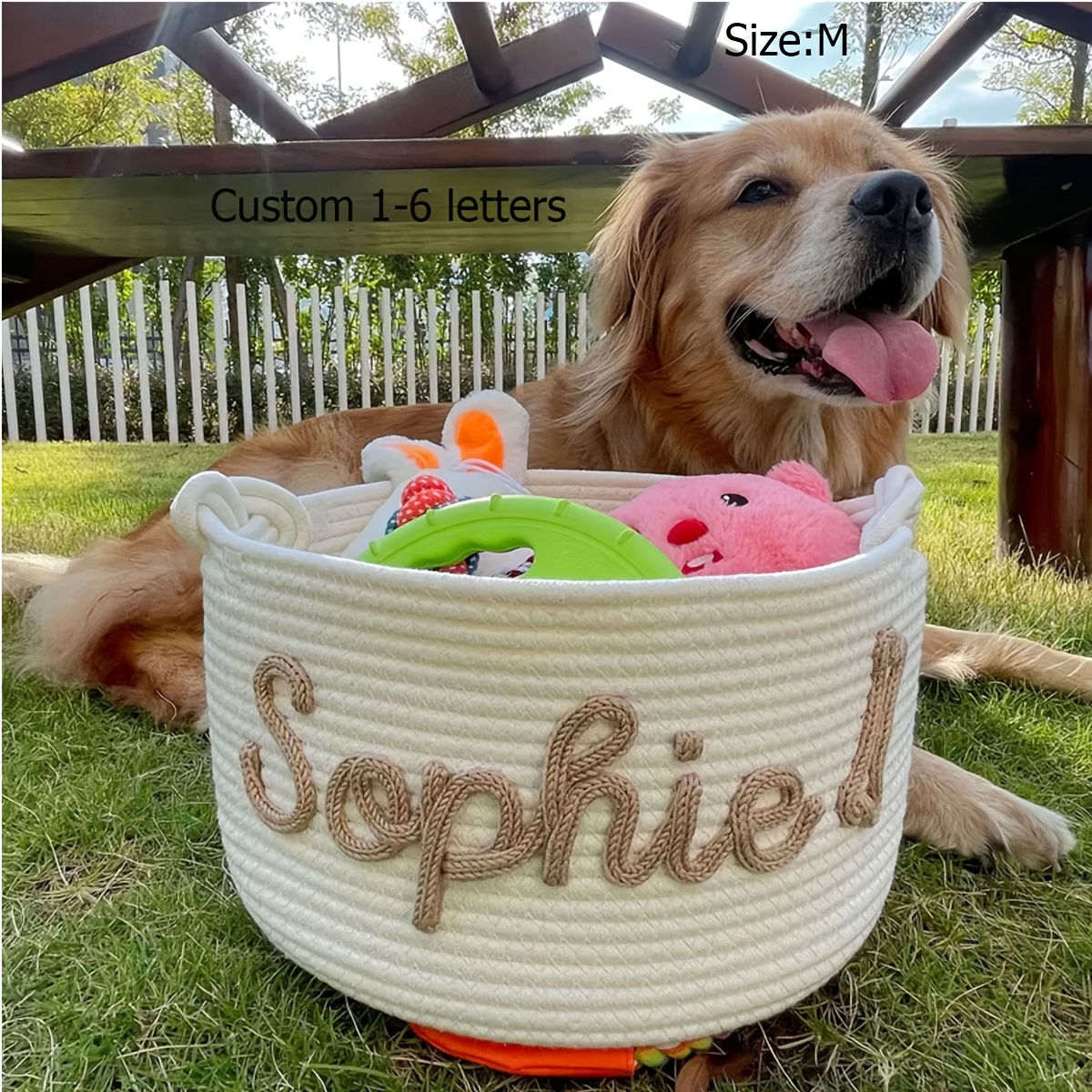 TEMU 1pc Personalized Custom Letter Dog Toy Basket, Pet Toy Storage Basket, Gift Basket, Home Storage Basket, Easter Gift, Shelf Baskets