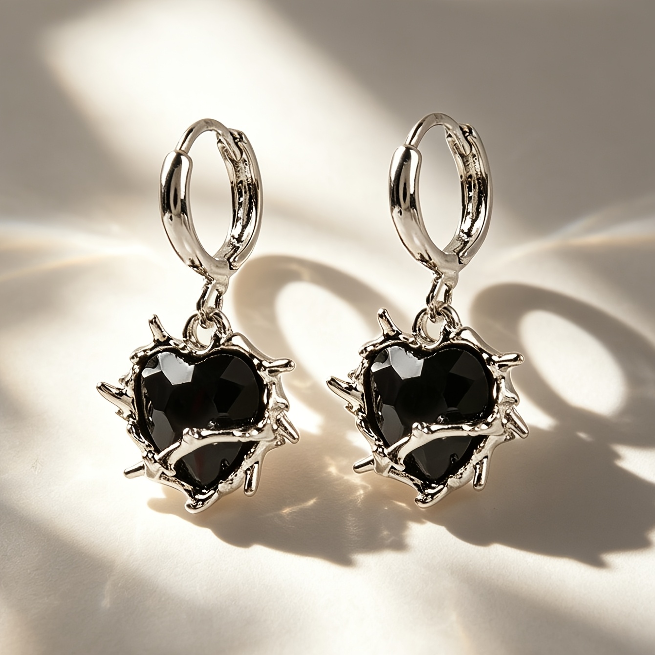 Image of Gothic-inspired Vintage Heart Glass Drop Earrings With Copper Clasp - Nickel-free, Perfect For Daily Wear & Halloween Gifts