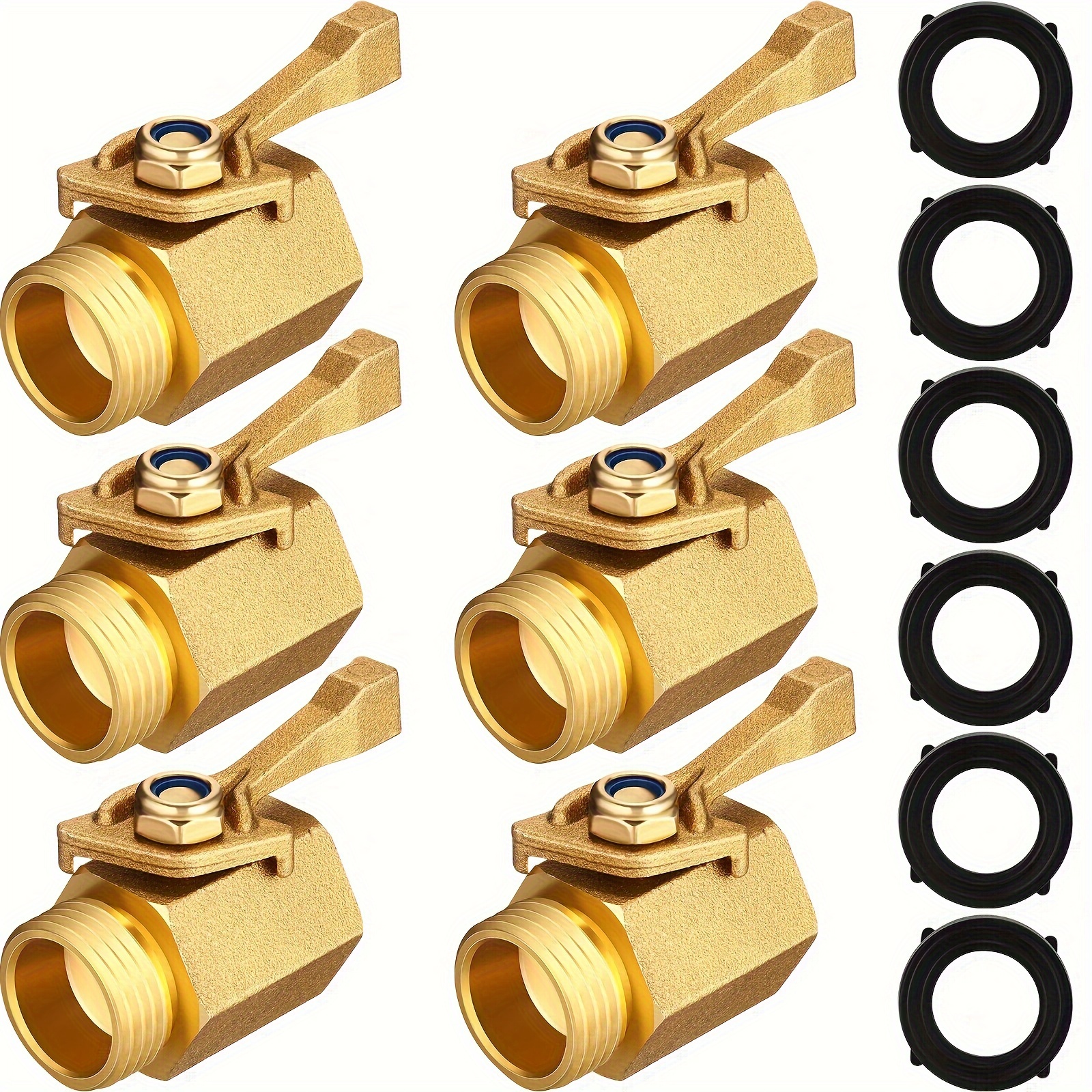 

6 Pack Heavy Duty Brass Garden Hose Shut Off Valve 3/4 Inch Garden Hose Connector With Hose Washers Solid Brass Water Hose Shut Off Valve