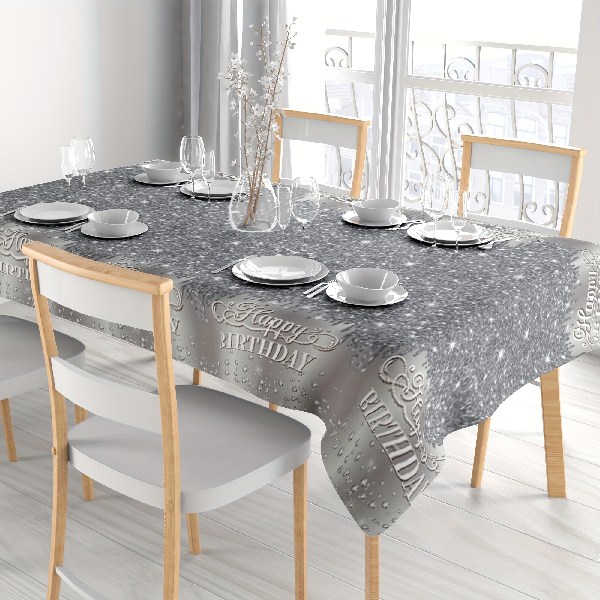 

Silvery Party Decoration Silvery Theme Tablecloth Silvery Glitter Birthday Party Tablecloth Supplies Suitable For Wedding Birthday Party Supplies 1pc