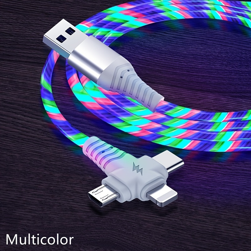 Image of 1pc/2pcs 3-in-1 Flowing Glow Cable, 12w Charger Cable, For Iphone 14/13/12/11 Pro Max/xs/xr/x /7/6, For Oppo Vivo - Usb Type-c & Micro Usb