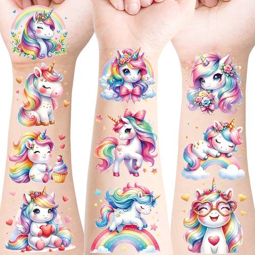 tatuajes temporales de unicornio de 20 piezas, impermeables y brillantes mitológicas de , diseños de caricaturas de fantasía, ideales para fiestas de pijamas y de , rellenos de bolsas de