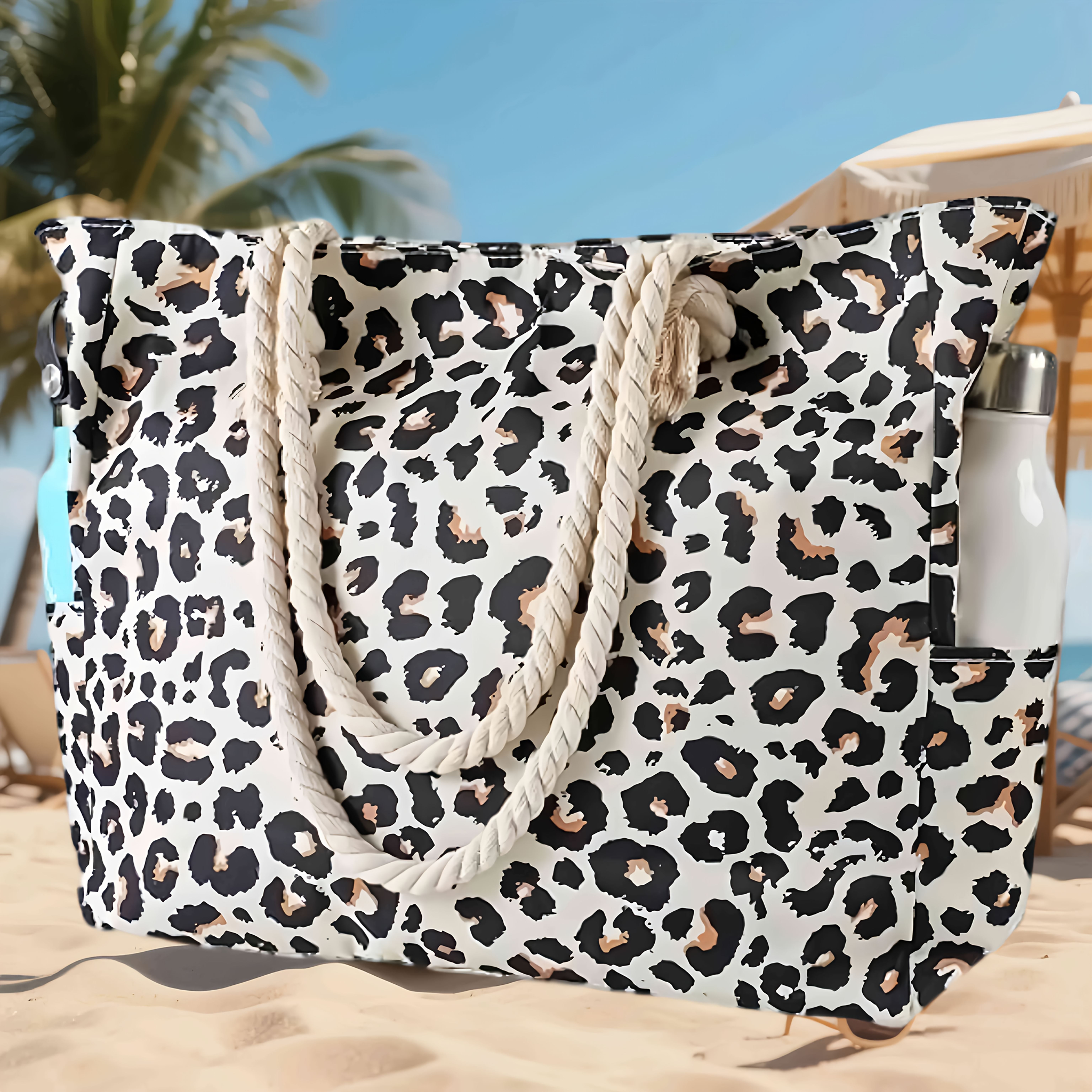 Image of Tote Bag Leopard Beach Bag For Women - Large Beach Tote Bag, Beach Bag With Zipper, Large Swim Pool Beach Tote