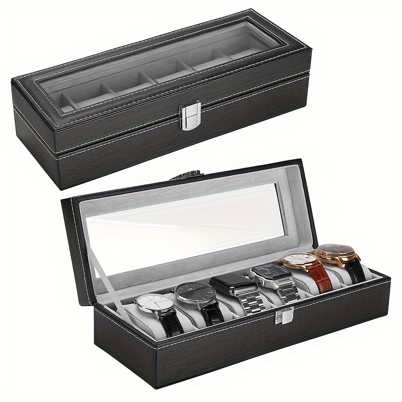 

1pc 6-grid Watch Box With 6 Slots, Watch Display Storage Box Pu Jewelry Collection Box Storage Rack