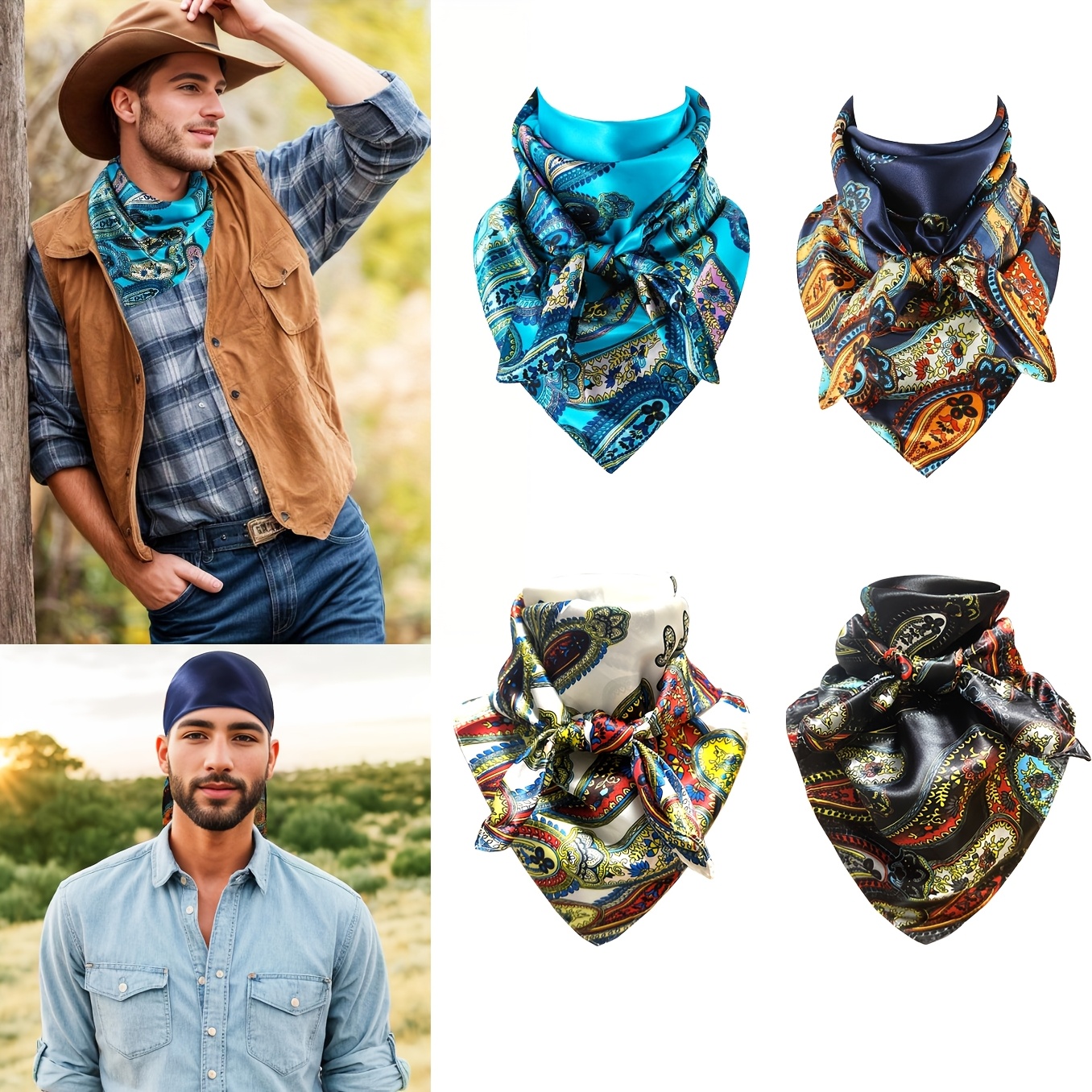 

Silk Texture Bandana Square 35 Inches, Western Style Scarf Denim, Men's Wild Shredded Fabric, Suitable For Men And Women