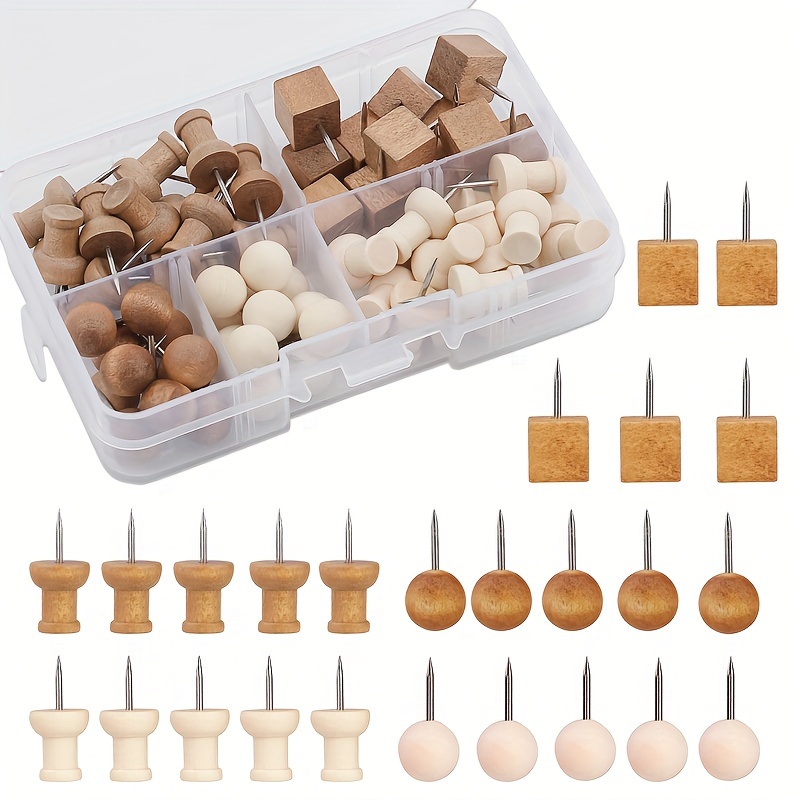 

62pcs Of Wooden Promotion, 5 Types Of Wooden Thumbnails, Decorative Thumbnails, Map Markers, Used For Announcing Cork Craft Projects With Storage Boxes, Random Colors