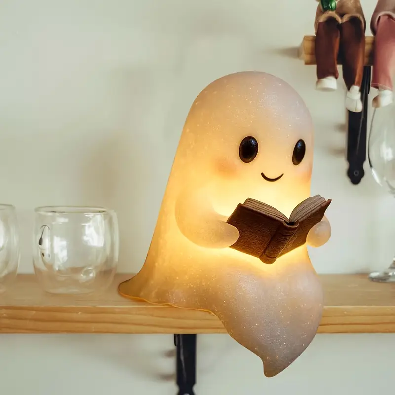 cute glowing reading book lamp - plug-free battery-powered warm light with cozy book light effect, 8.6 adorable plush-like figurine with eyes & glowing pages - indoor/outdoor halloween & decor, night light for bedroom, shelf, mantel - ideal gift for book lovers & spooky home decor Product details 4