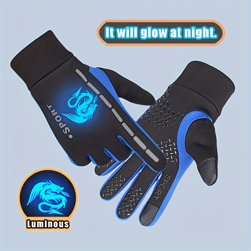 A Pair of Gloves Designed for Autumn And Winter, Featuring Separate Fingers for Skiing. These Glow-In-The-Dark Gloves Are Suitable for Both Boys And Girls, with Stylish Patterns That Shine at Night And a Plush Interior. Ideal for Everyday Wear And O