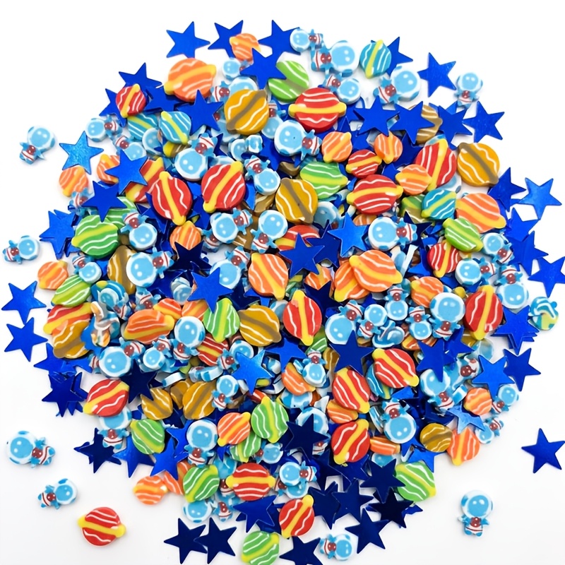 TEMU 15g Christmas Halloween Gender Reveal Back To School Space Polymer Clay Slices, Planet Astronaut Star Embellishments With Glitter Stars, Diy