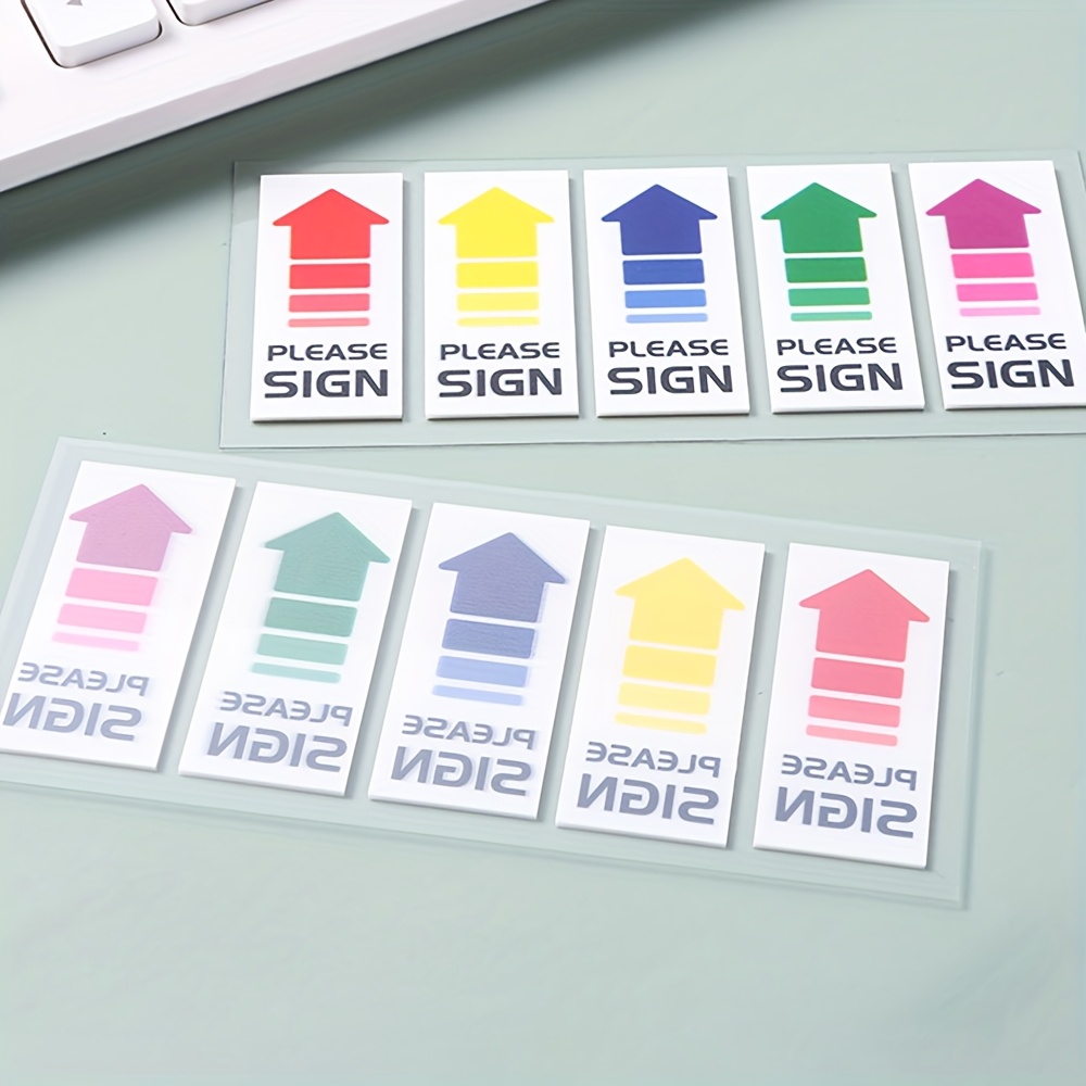 TEMU 100pcs Colorful Arrow Sticky Notes - 5 Colors (red, Green, Yellow, Purple) With "sign" Text, Index Tabs For Office, School, Home Organization,