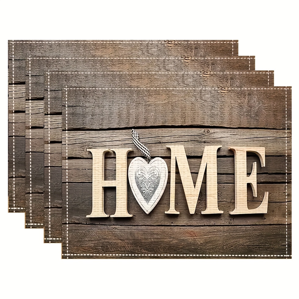 Wood Grain Love Letter Placemats For Dining Table Kitchen Decor_voghion.com
