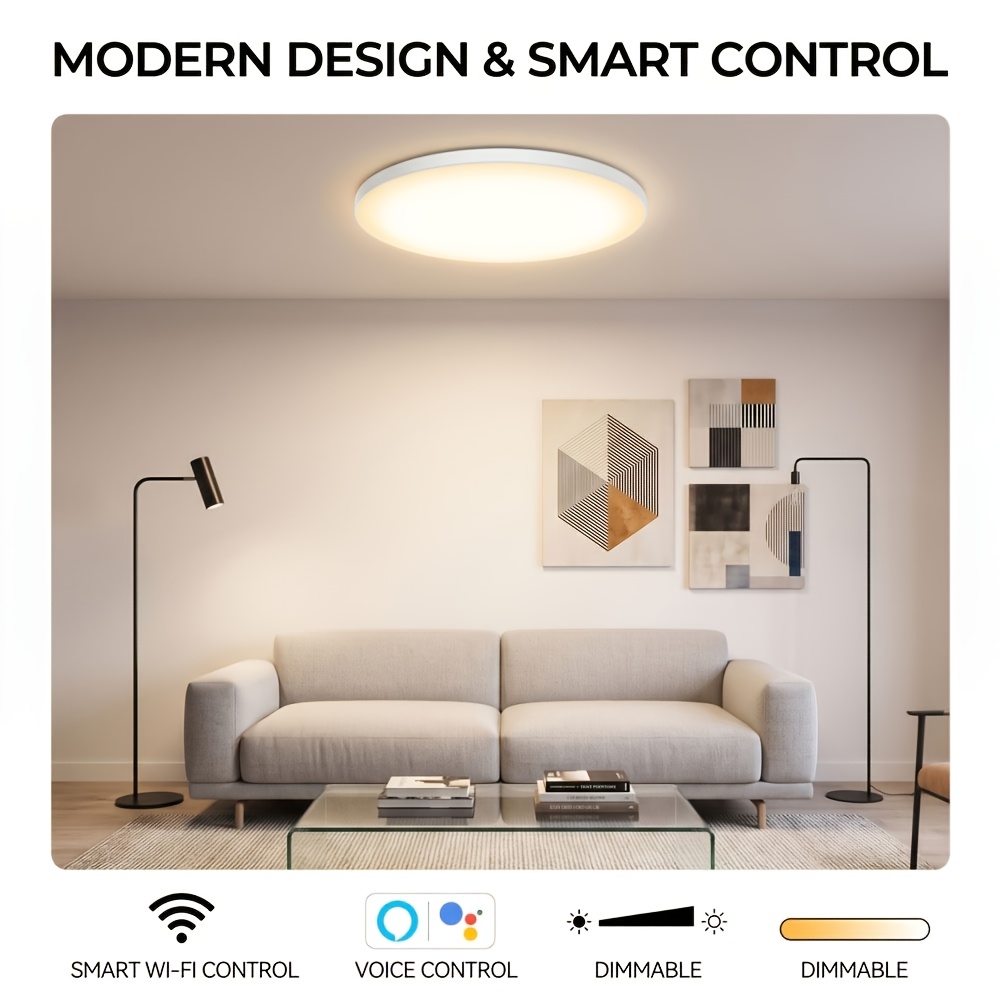30W Smart LED Ceiling Light, Wifi & Bluetooth Dimmable RGB Fixture