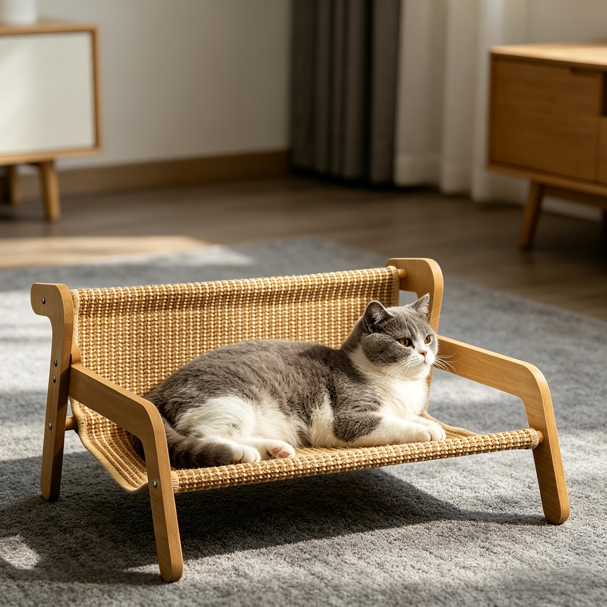Image of Sisal Cat Scratcher Bed For Indoor Cats Hammock For Scratching Pad Cat Chair Sisal Cat Scratch Post For Large Cat Scratcher Lounge, Cat Furniture ( For Large)