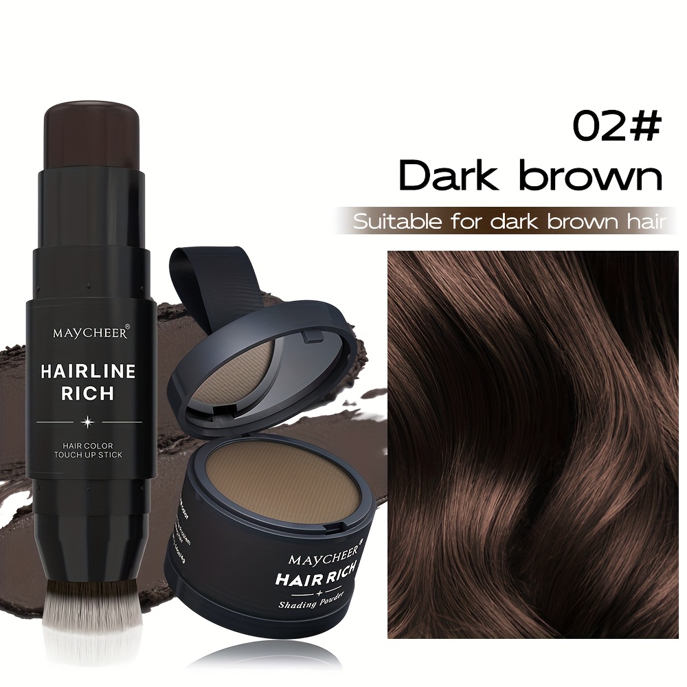 TEMU Poudre d'Ombre à des Cheveux + Stick de Retouche - 4 Couleurs (Noir, Brun Foncé, Brun Moyen, Brun Clair) - Correcteur de pour une Couverture &