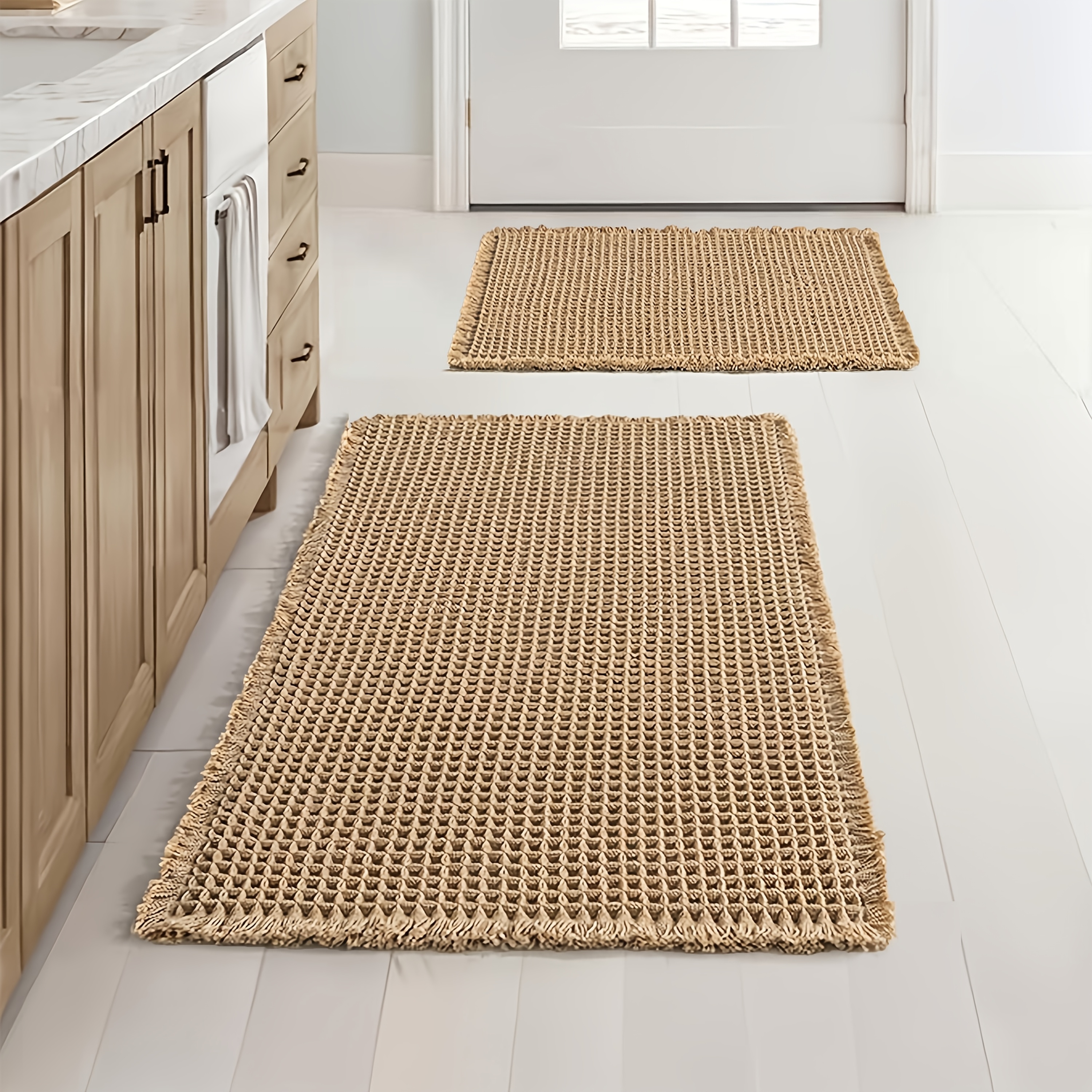 TEMU 2pcs Waffle Bath Mat, Small Boho Bathroom Rugs Non Slip Washable, Ultra Soft Super Absorbent Quick Dry Farmhouse Bathroom Decor, Khaki,