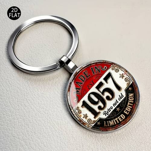 Artikelbild 1 retro 1957 made edition runder schlüsselanhänger | zinklegierung, unisex, ideales geschenk für familie und freunde, für geburtstage und freundschaftstage