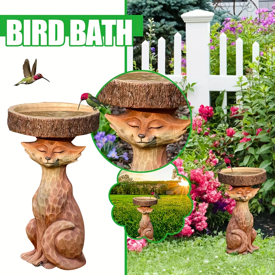 

Fox Resin Bird Feeder Outdoor Statue - Animal Garden Decor Bird Bath Feeding Stand For Backyard Bird Feeding Supplies