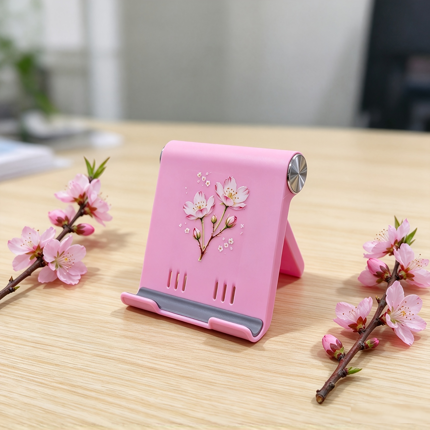 TEMU 1 Beautiful Floral-patterned Phone Stand – Universal Lazy Stand For Phones And Tablets – Multifunctional, Foldable, And Portable Desktop Stand