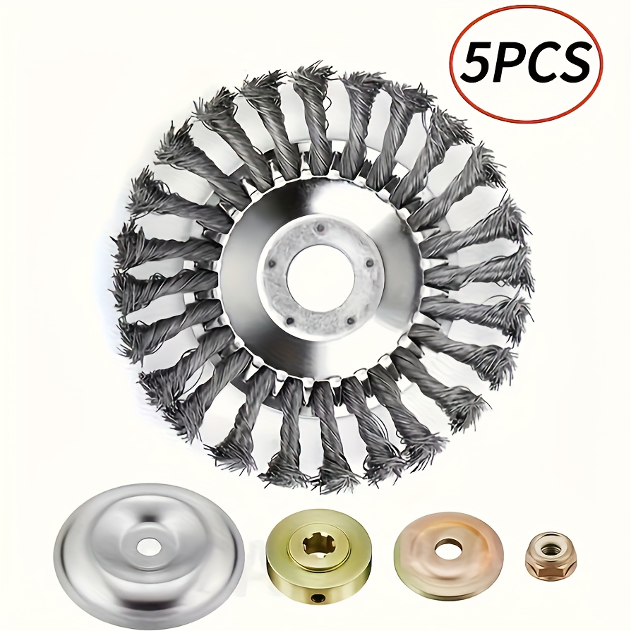 Image of 5pcs Trimming : Steel Wire Brush For Lawn Mowers, Weeding And Roadside Cleaning - Ideal For Gardens, Parks And