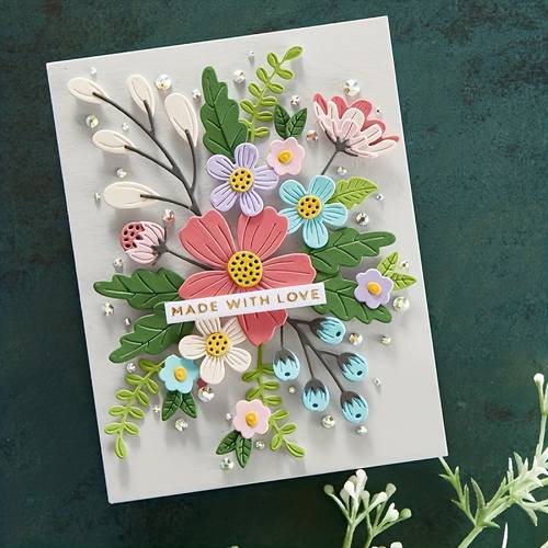 a set of floral combination metal cutting dies suitable for handcraft paper themed greeting cards handbook decorations scrapbooks material iron color silvery grey