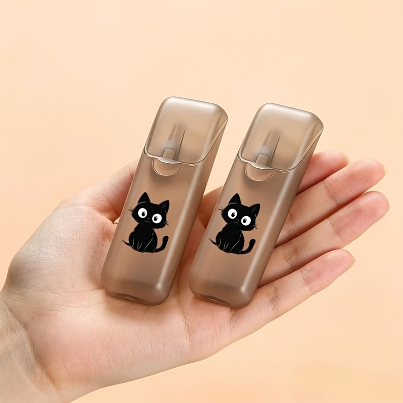 TEMU 2pcs, Style High-value Gray Portable Storage Box, Toothpick Holder With 2 Big- Black Cat Patterns, Toothpicks, Dental Floss, And Daily Organizer