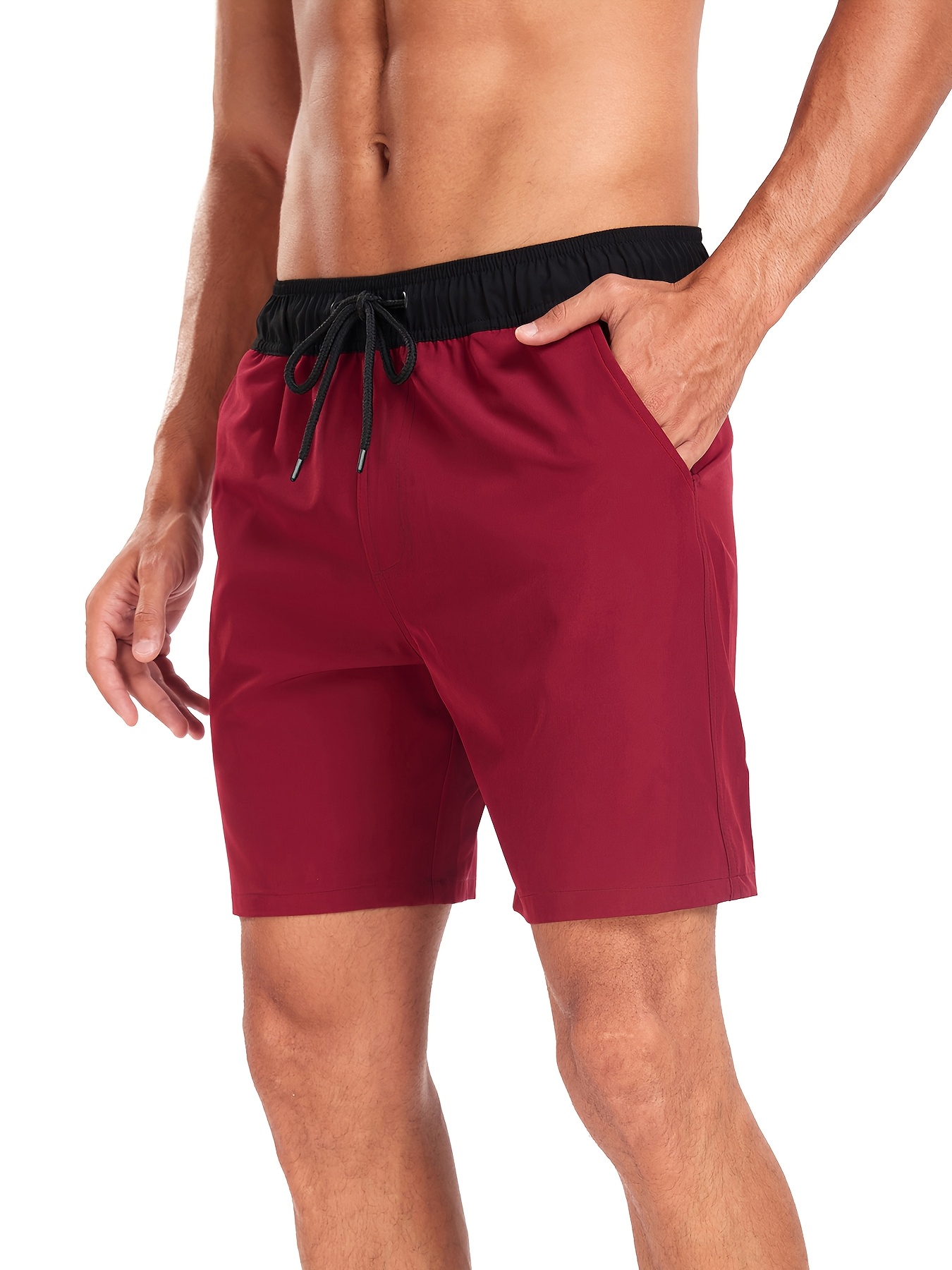 Set of 2 Men'S Casual Sports Shorts, Solid Color Double-Layer Beach Shorts for Fitness, Basketball, And Volleyball