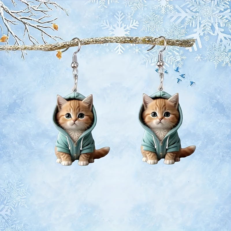 

Blue Hoodie Cat Acrylic Dangle Earrings - Lightweight, & Stylish For Women | Perfect Gift For Valentine's, Christmas,