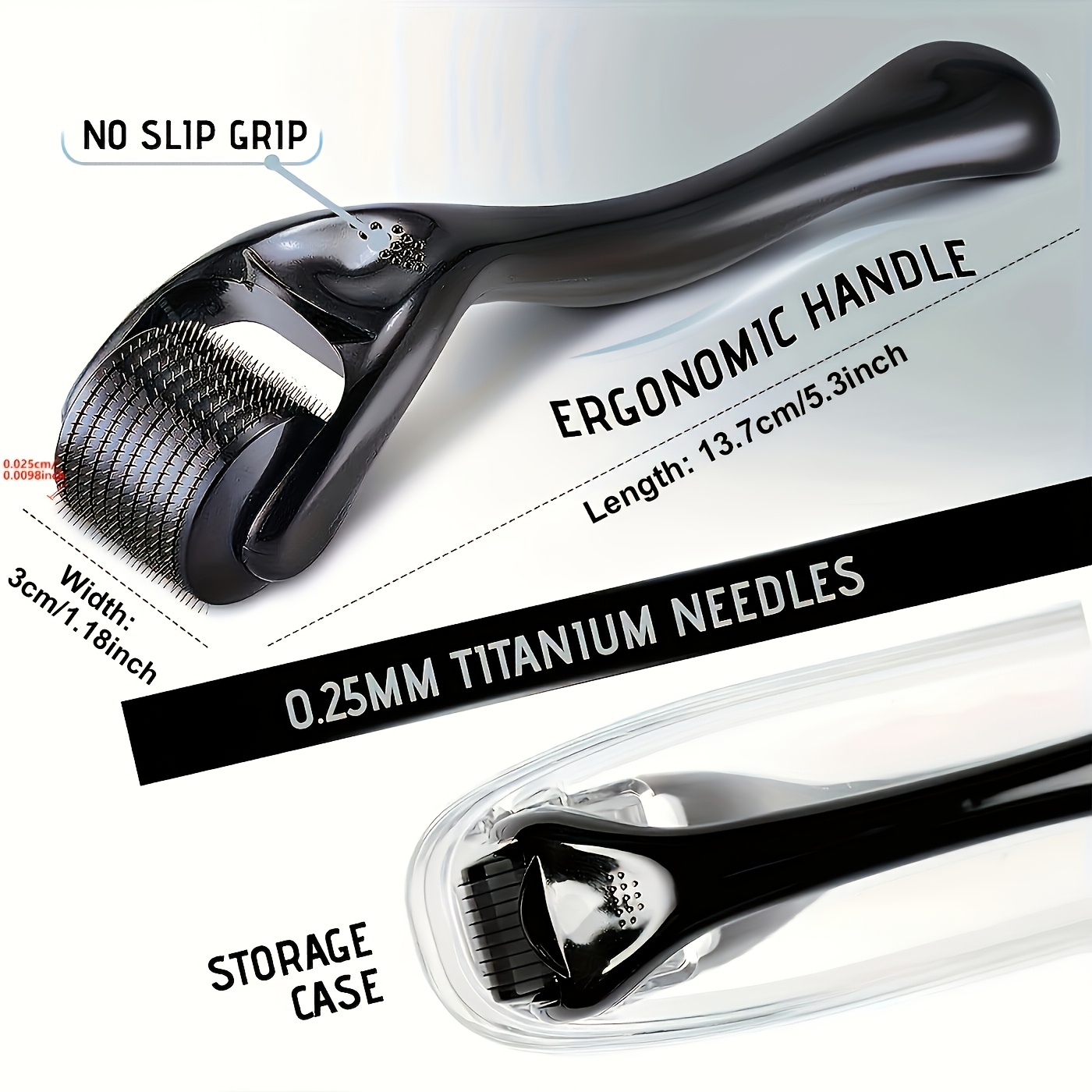 Single Microneedle Roller for Facial and Beard Use, Microneedling Tool for Beard Growth, Hair Growth Kit, Dimensions: 6.29 inches by 1.97 inches, Weight: 81.65 g, Needle Length: 0.25 mm (0.0098 inches)