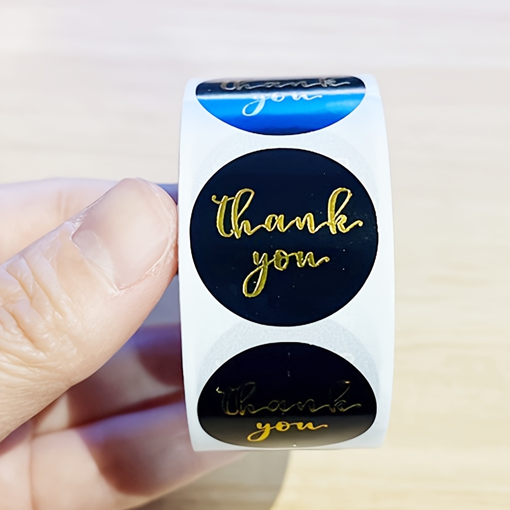 

500pcs Elegant "thank You" Stickers, 1-inch, Black & White With Blue Accents - Self-adhesive Labels For Gift Wrapping, Birthday Parties & Crafting Projects, Gift Stationery Stickers