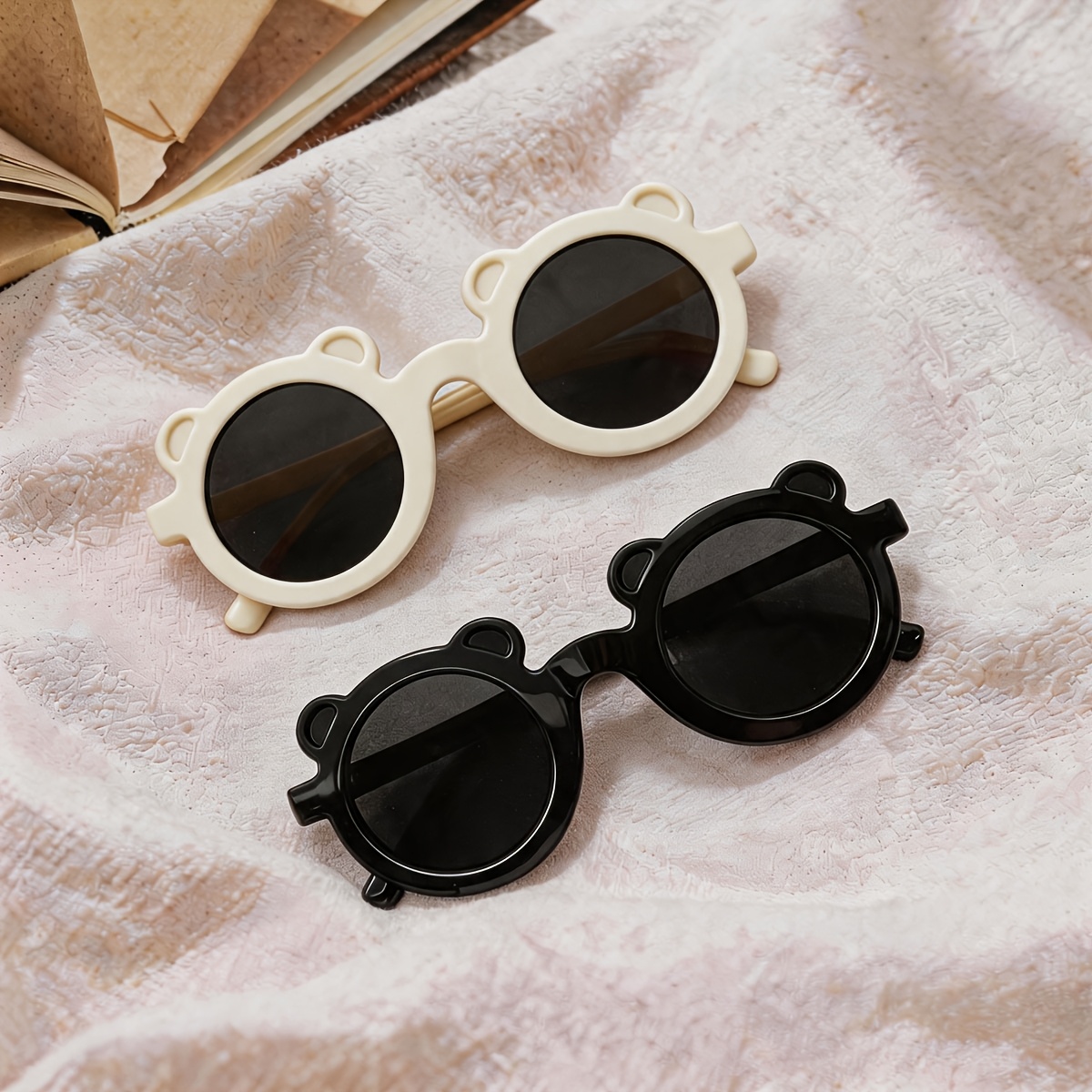 TEMU 2pcs Cute Bear Ear Shaped Decorative Glasses, Round Frame For Photoshoot And Atmosphere, System, Daily Selfie Cartoon Frame