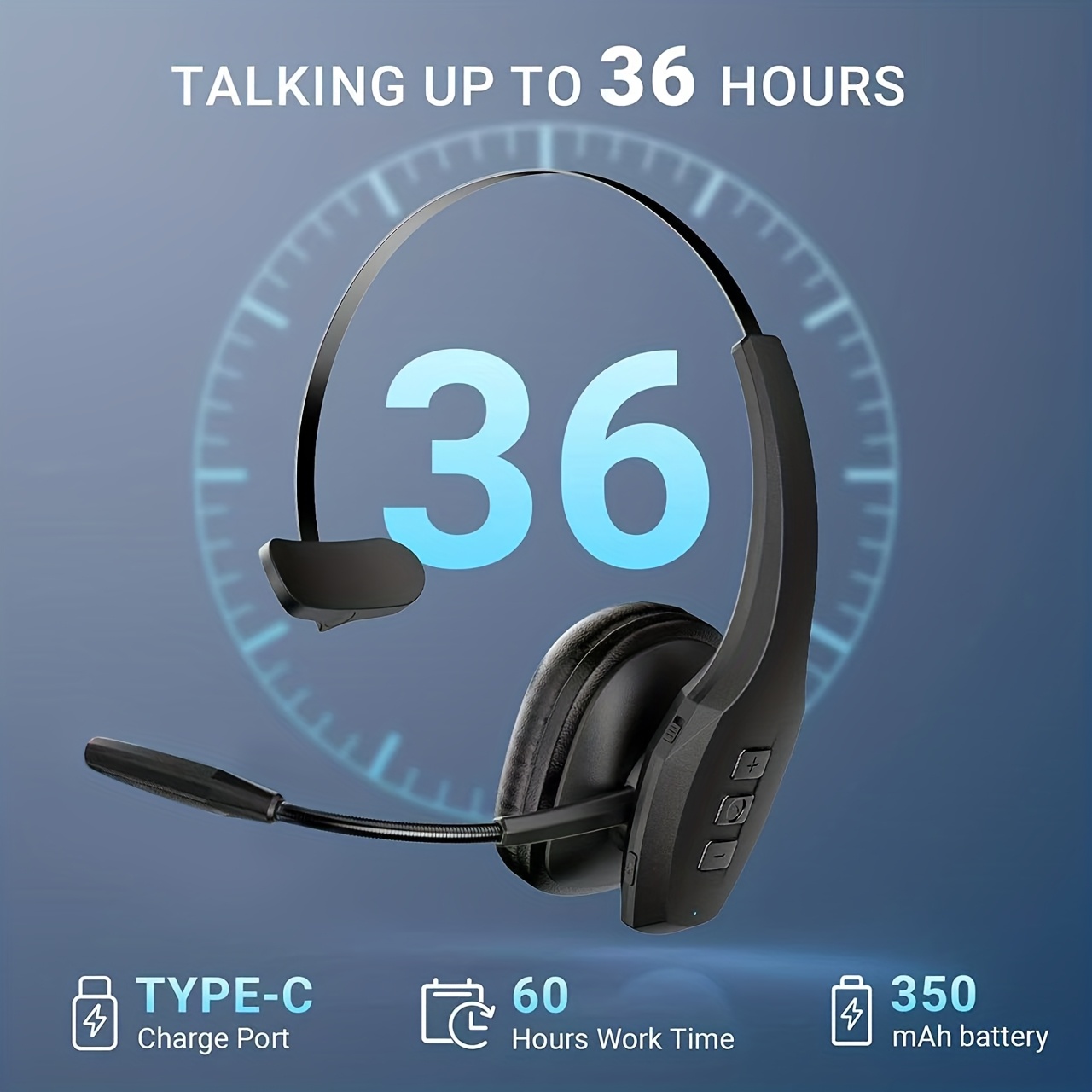 Casque Trucker sans Fil, Casque sans Fil avec Microphone, Plus de 50h d'Autonomie HD, Plus de 80 Jours d'Autonomie, Casque Double Appareil Connectable pour Bureau/Conduite/Domicile