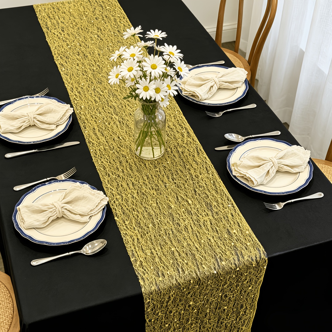 TEMU 1pc Golden Mesh Table Runner, Individual Elegant Fashionable, Suitable For Christmas, Thanksgiving And Other , Table Decoration, Table