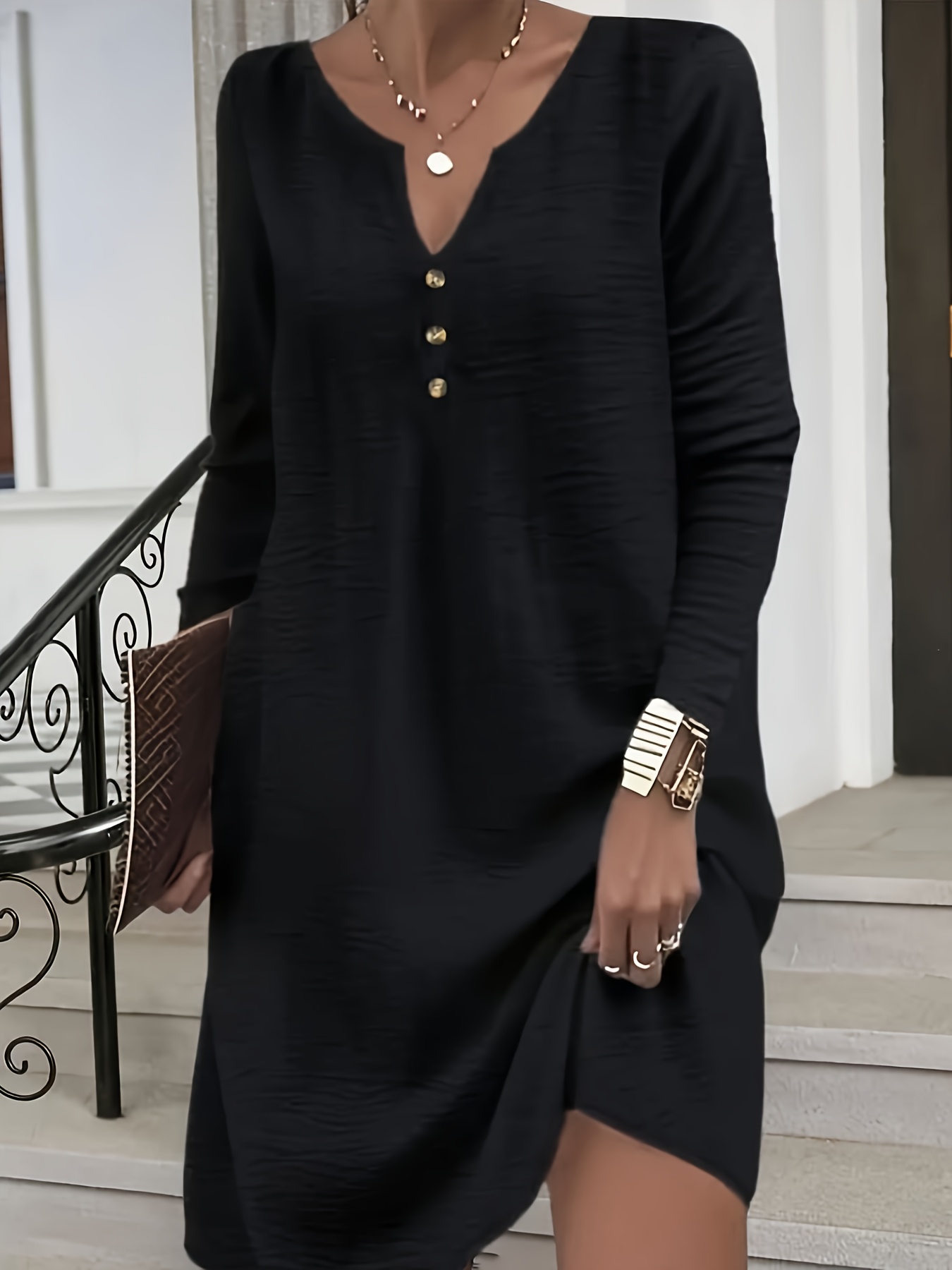 knee length dresses for ladies Button Front Dress