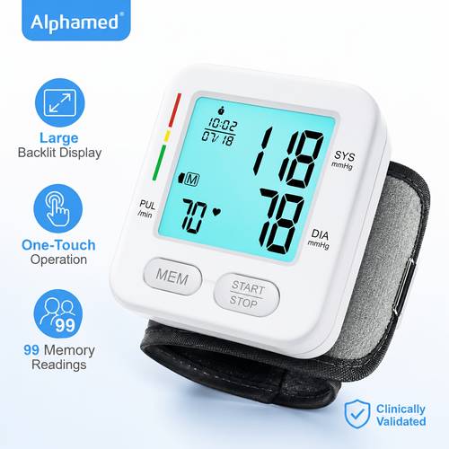 professional blood pressure monitor with large backlit display 5 3 8 4 inch adult cuff 2x90 memory readings arrhythmia detector battery powered batteries not included for home use portable design