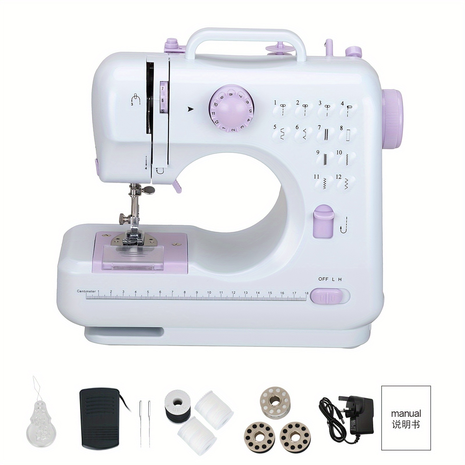 TEMU 12 Sewing Machine, Household Sewing Machine, Electric Sewing Machine, Mini Portable Sewing Machine, Double--speed Reverse