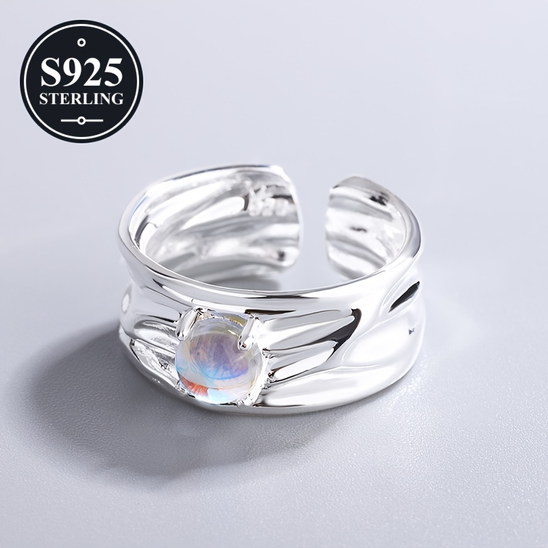 Moonstone Geometric Ring for Women Sweet Minimalist Style Gift Box