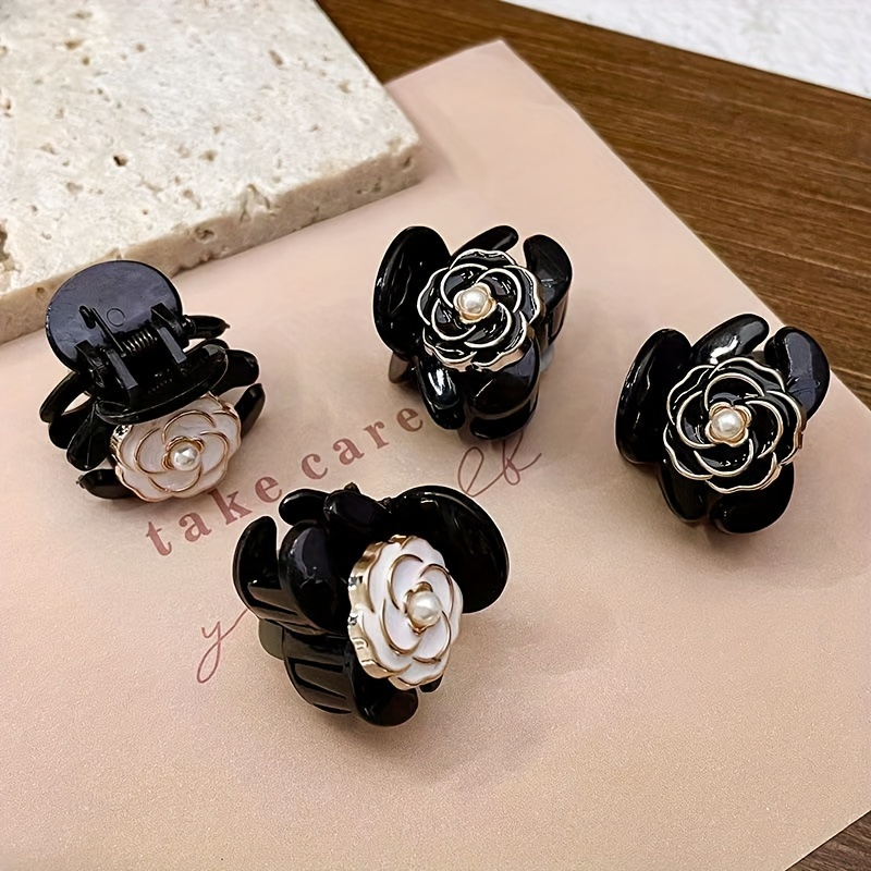 

4pcs New Elegant And Cute Floral Hair Clips - Set Of Plastic Hair Accessories With Flowers Design