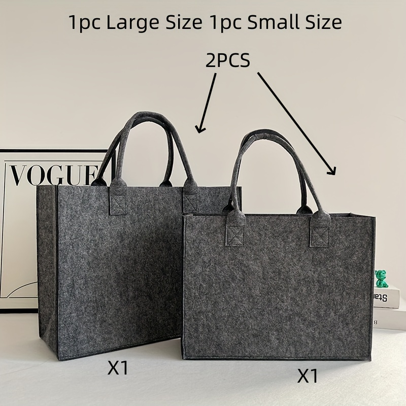 2pcs Solid Color Felt Satchel Bag, 1pc Large Size 1pc Size, Versatile Commuter Daily Use Bag For Women, Large Capacity Storage Handbag