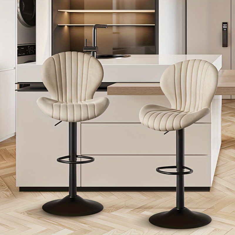 Image of Bar Stools Set Of 2, Pu Leather Steel, Height-adjustable, Adjustable With Backrest, Kitchen Chairs With Footrest, Padded Seat, For Counter Stools, Kitchens