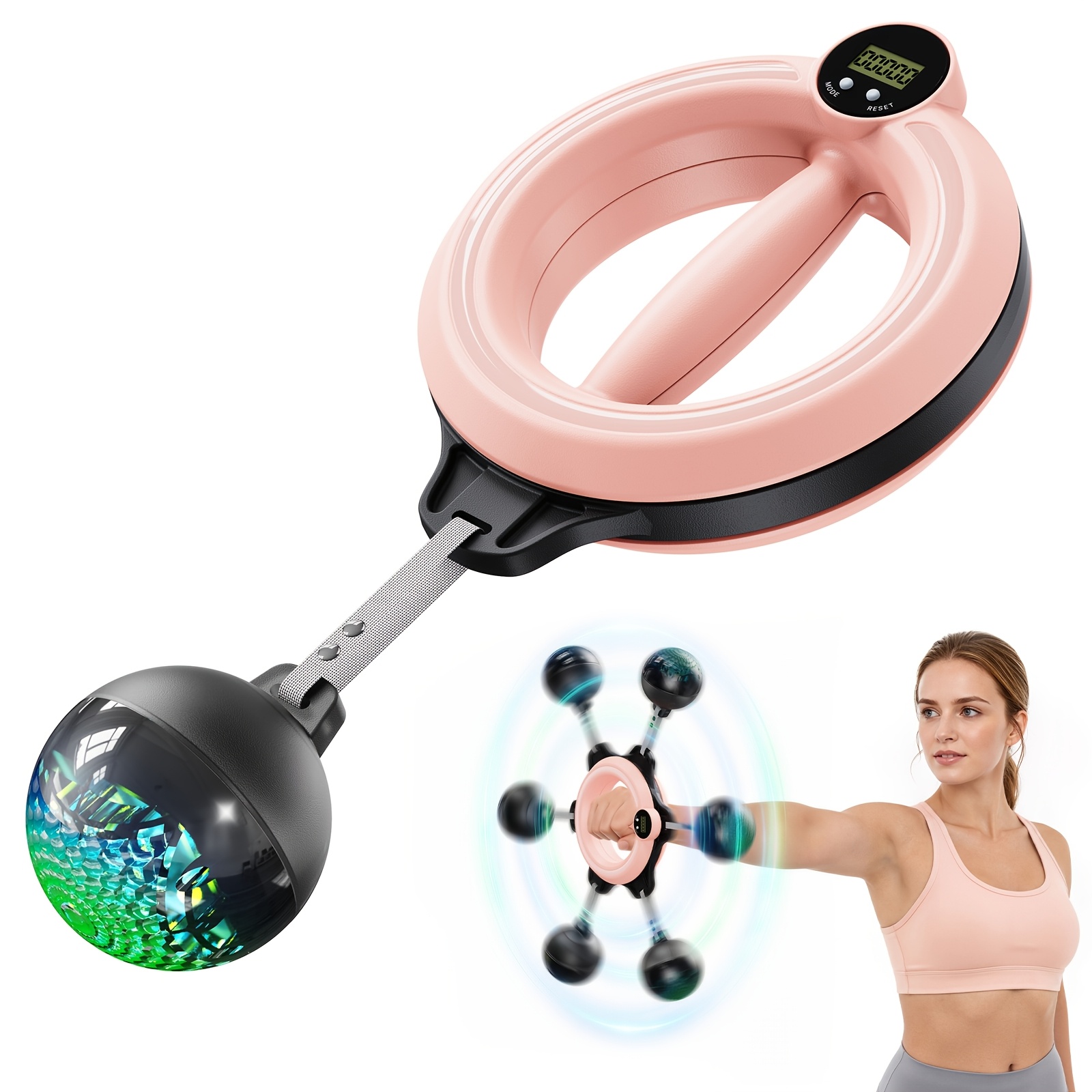 TEMU Merach 360° Rotating Hand Trainer With Lcd Counter & Color Changing Light, Ergonomic Non-slip Grip Portable Upper Body Workout Equipment, Hand