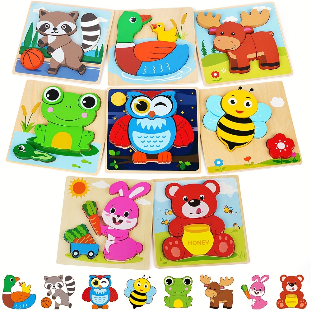 

8pcs Wooden Puzzles Animal Puzzles, Montessori Toys Learning Educational Preschool Toys