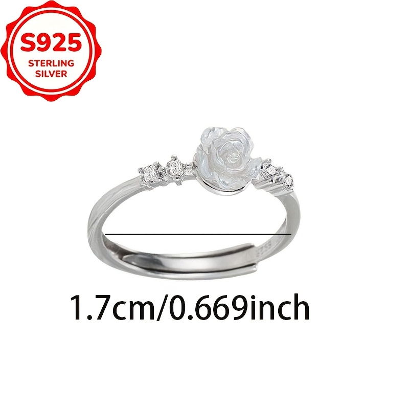 Women's S925 Silver Inlaid Zirconia Camellia Open Ring