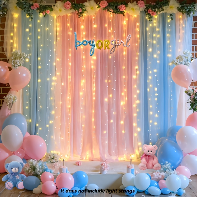 E-shop Dieses Set enthält zwei Teile, darunter eine rosa und blaue, transparente Chiffon-Hintergrundwand, für eine Gender Reveal Party Dekoration, eine